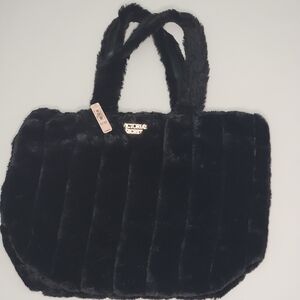 Victoria's Secret Black Faux Fur Tote Bag